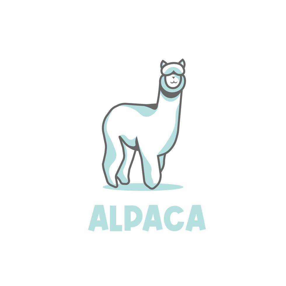 logotipo de ilustración de arte de línea de alpaca hermosa peluda vector