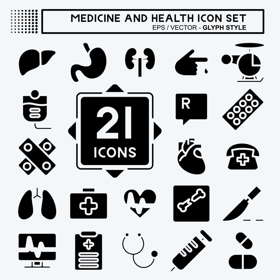 conjunto de iconos de medicina y salud. adecuado para el símbolo de la educación. estilo de glifo. diseño simple editable. vector de plantilla de diseño. ilustración sencilla