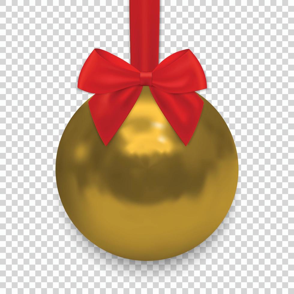 Christmas ball with ribbon and a bow, isolated on transparent background. vector