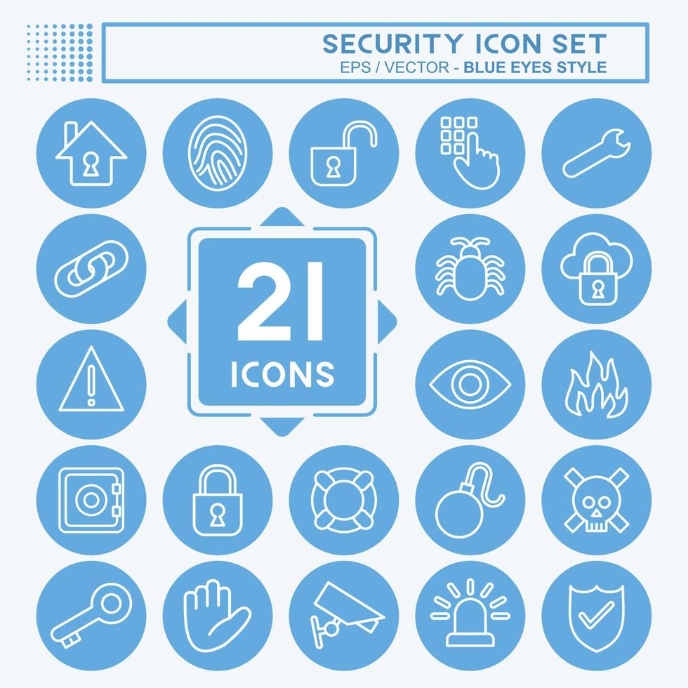 conjunto de iconos de seguridad. adecuado para el símbolo de la educación. estilo de ojos azules. diseño simple editable. vector de plantilla de diseño. ilustración sencilla