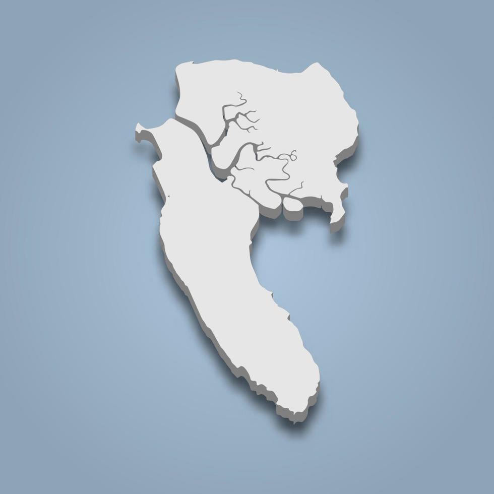 3d isometric map of Ko Lanta is an island in Thailand vector