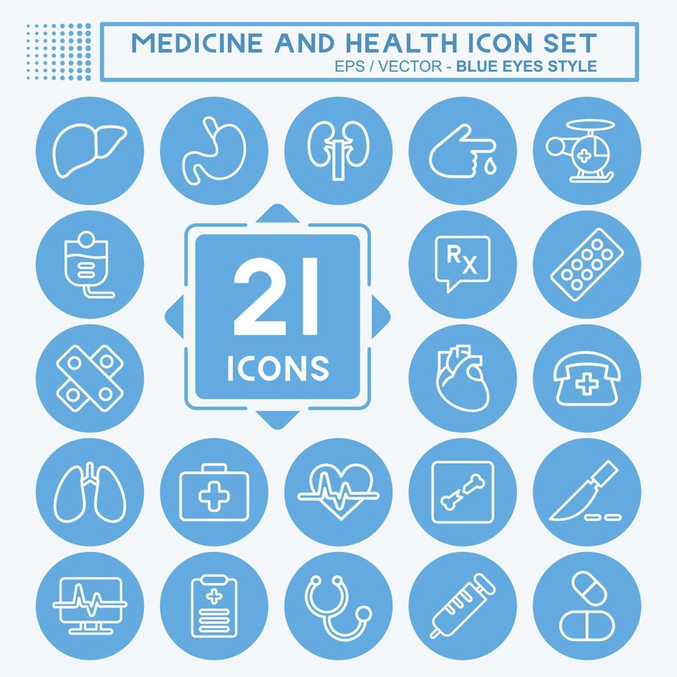 Icon Set Medicine and Health. suitable for education symbol. blue eyes style. simple design editable. design template vector. simple illustration vector