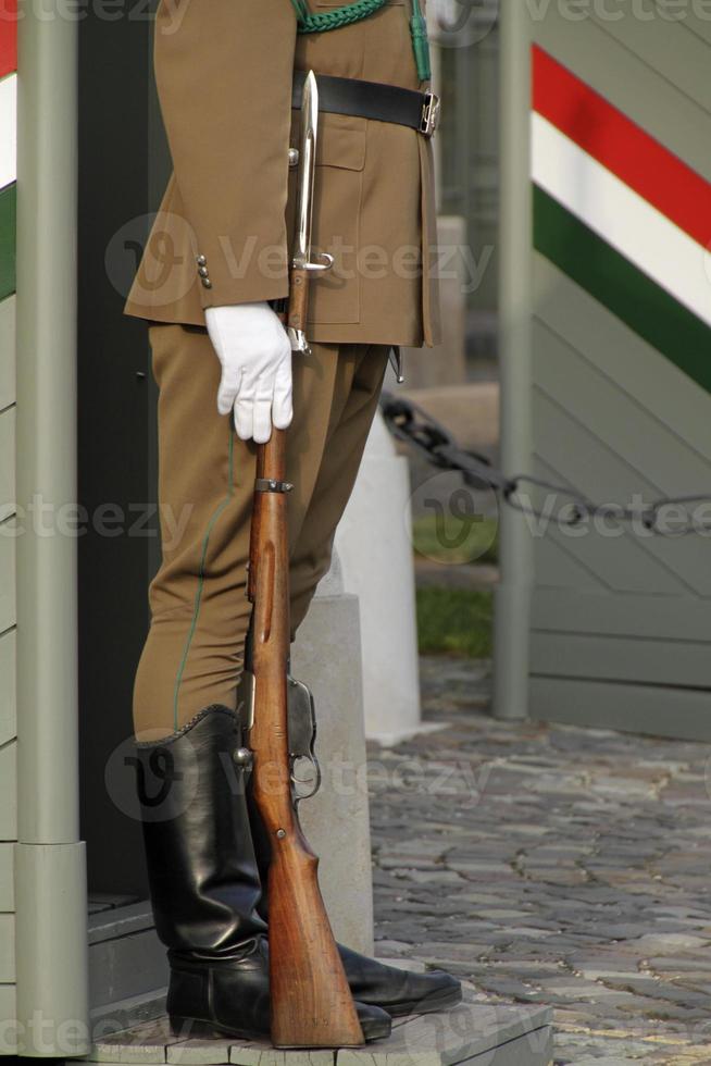 guardia en el palacio en budapest, hungría foto