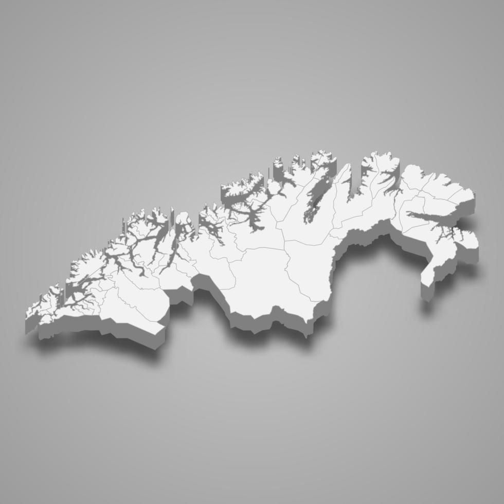 3d isometric map of Troms og Finnmark is a county of Norway vector