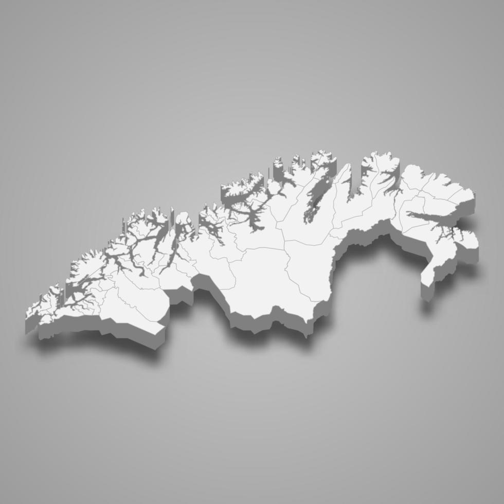 El mapa isométrico 3d de troms og finnmark es un condado de noruega vector