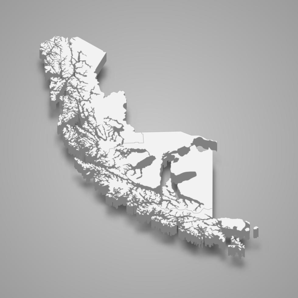 Mapa isométrico 3d de magallanes es una región de chile vector