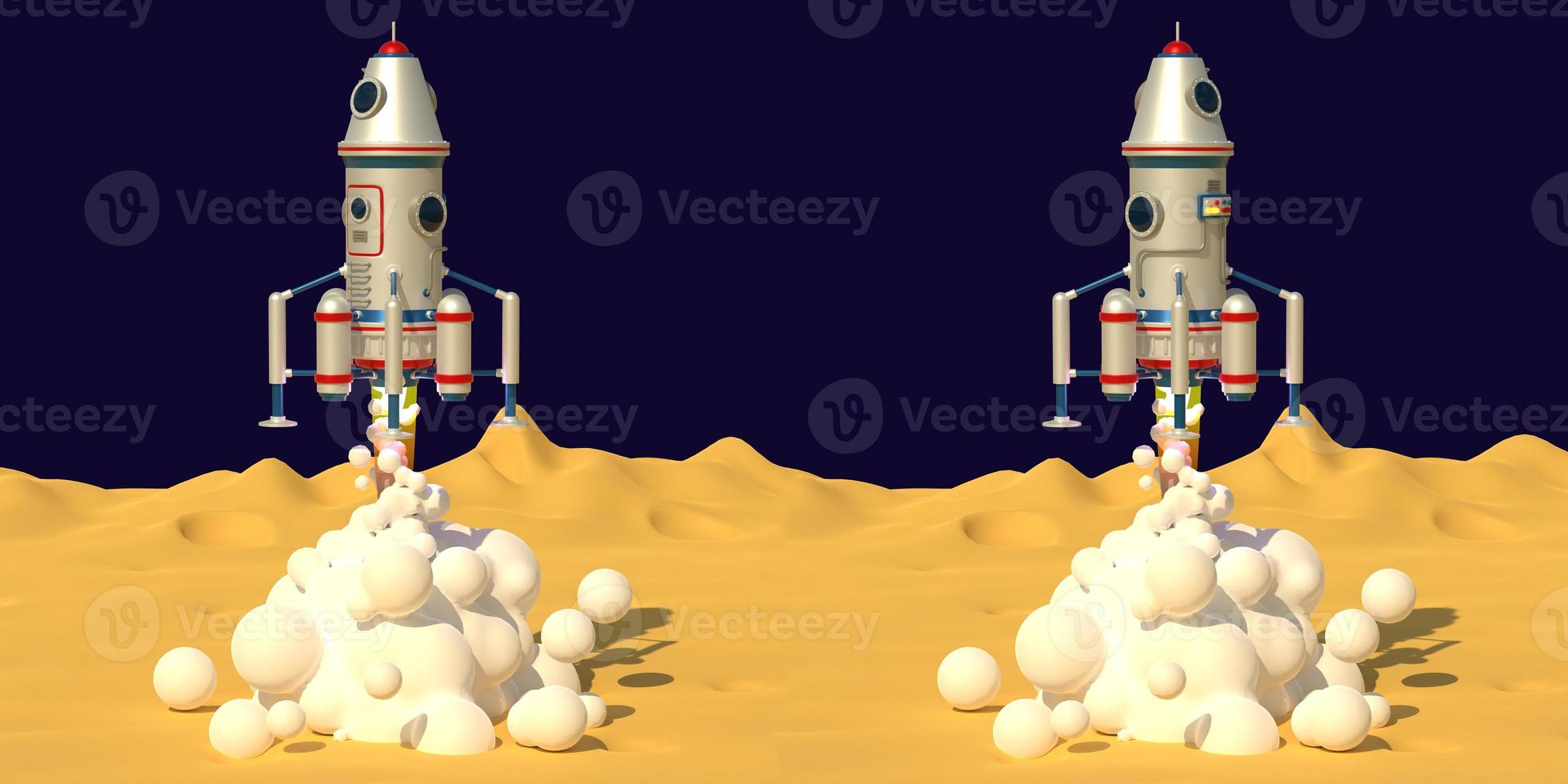 Spaceship Landing On The Planet Surface With Craters. photo