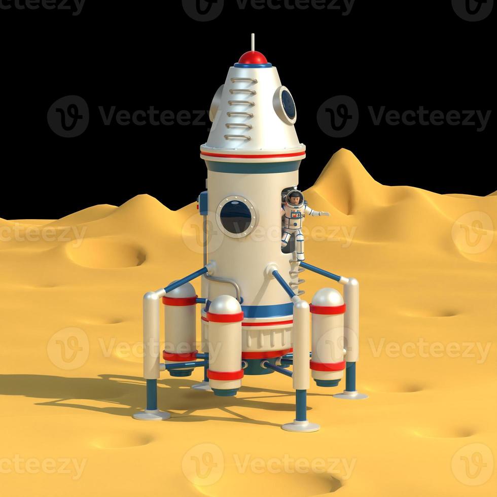 Space lander with astronaut on the surface of the moon photo