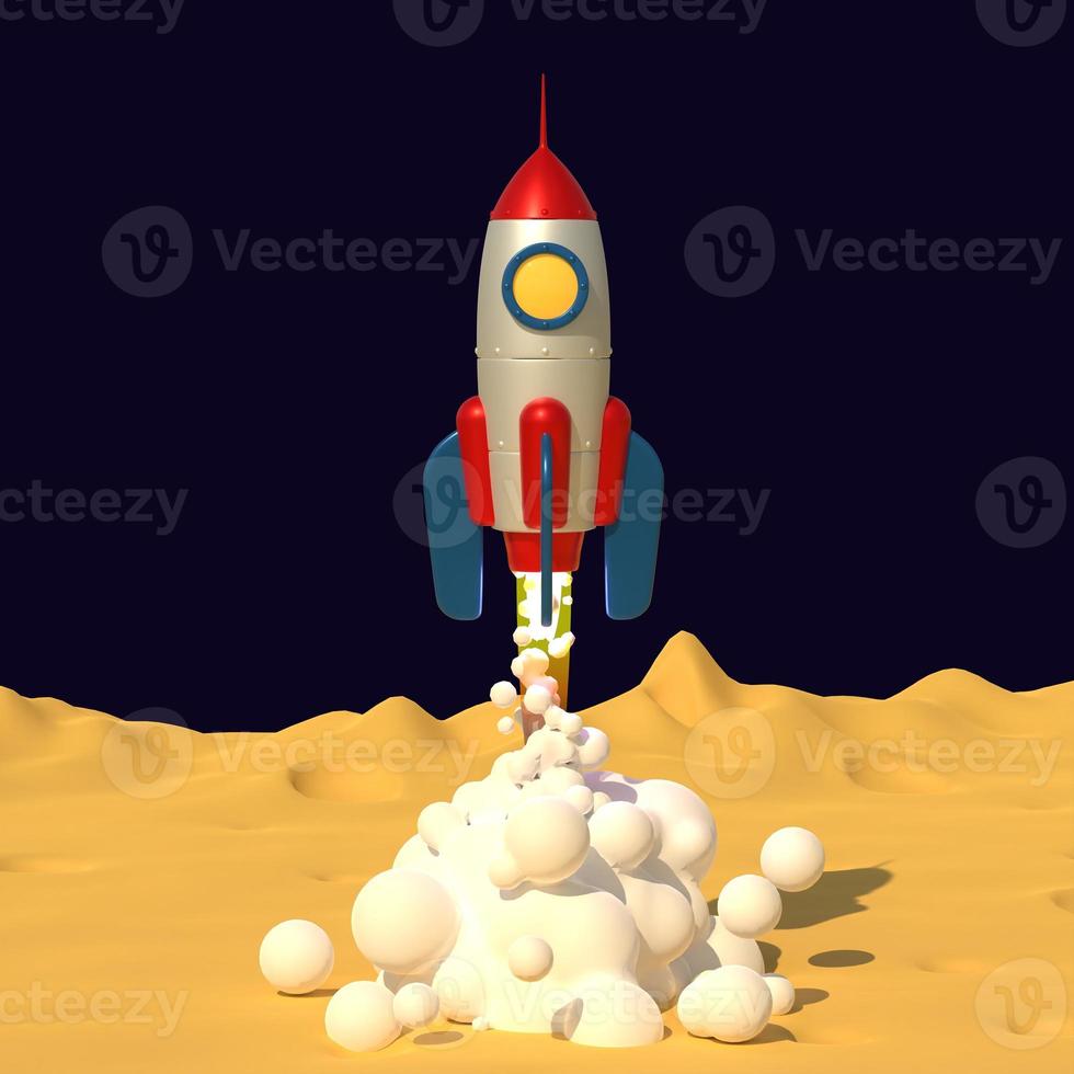 Rocket takes off with jet smoke from Moon planet surface photo