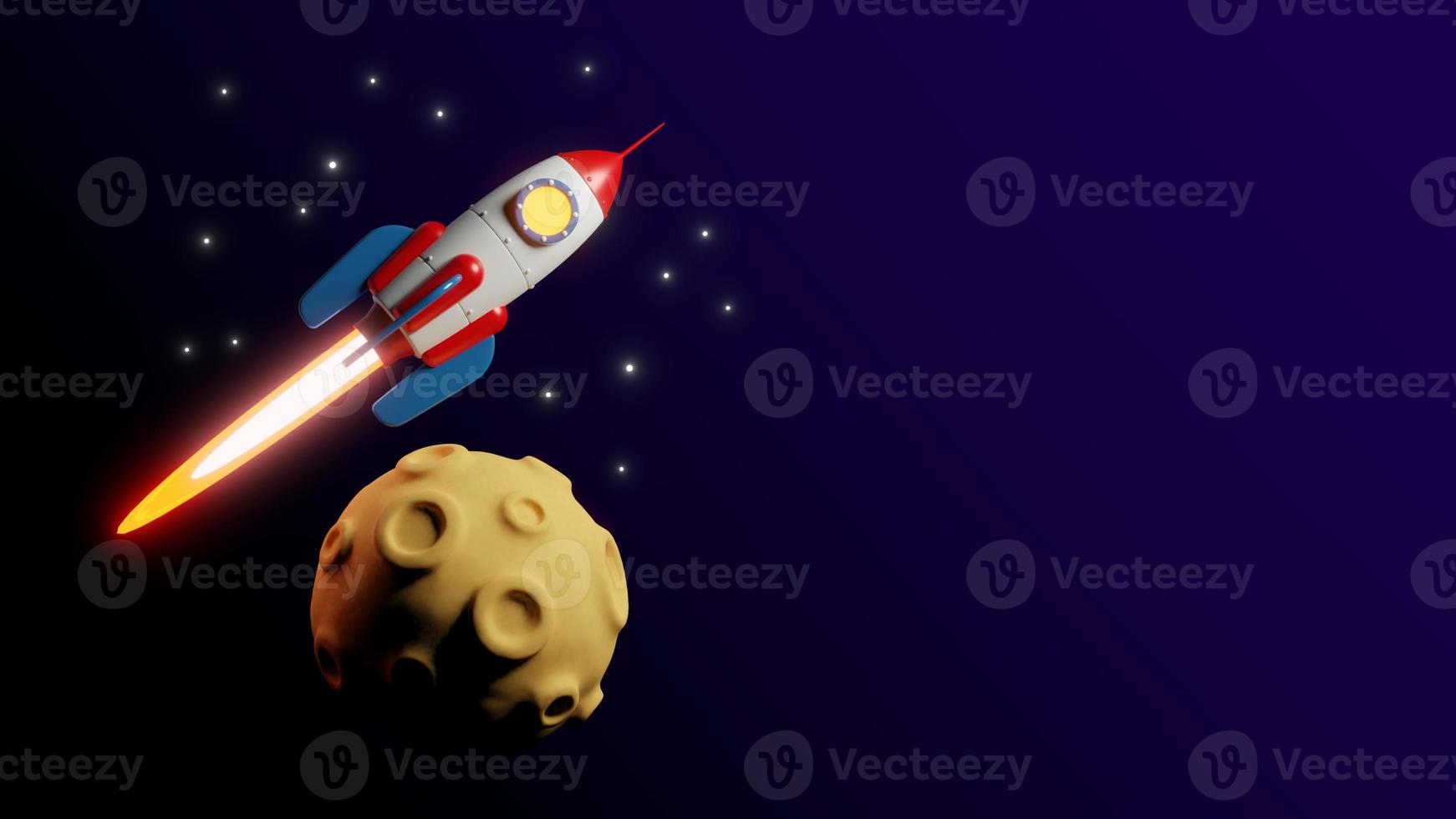 Rocket fly over the moon - 3d Flyer template. photo