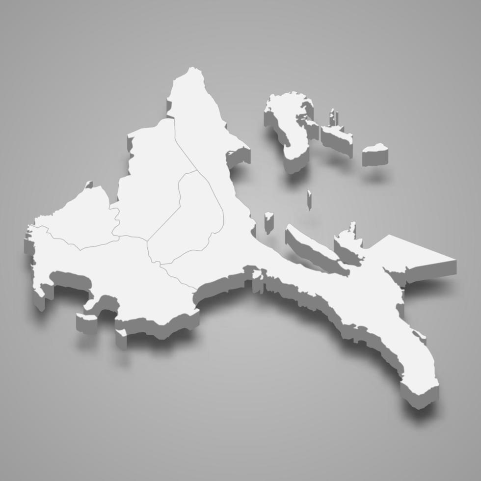 El mapa isométrico 3d de calabarzon es una región de filipinas, vector