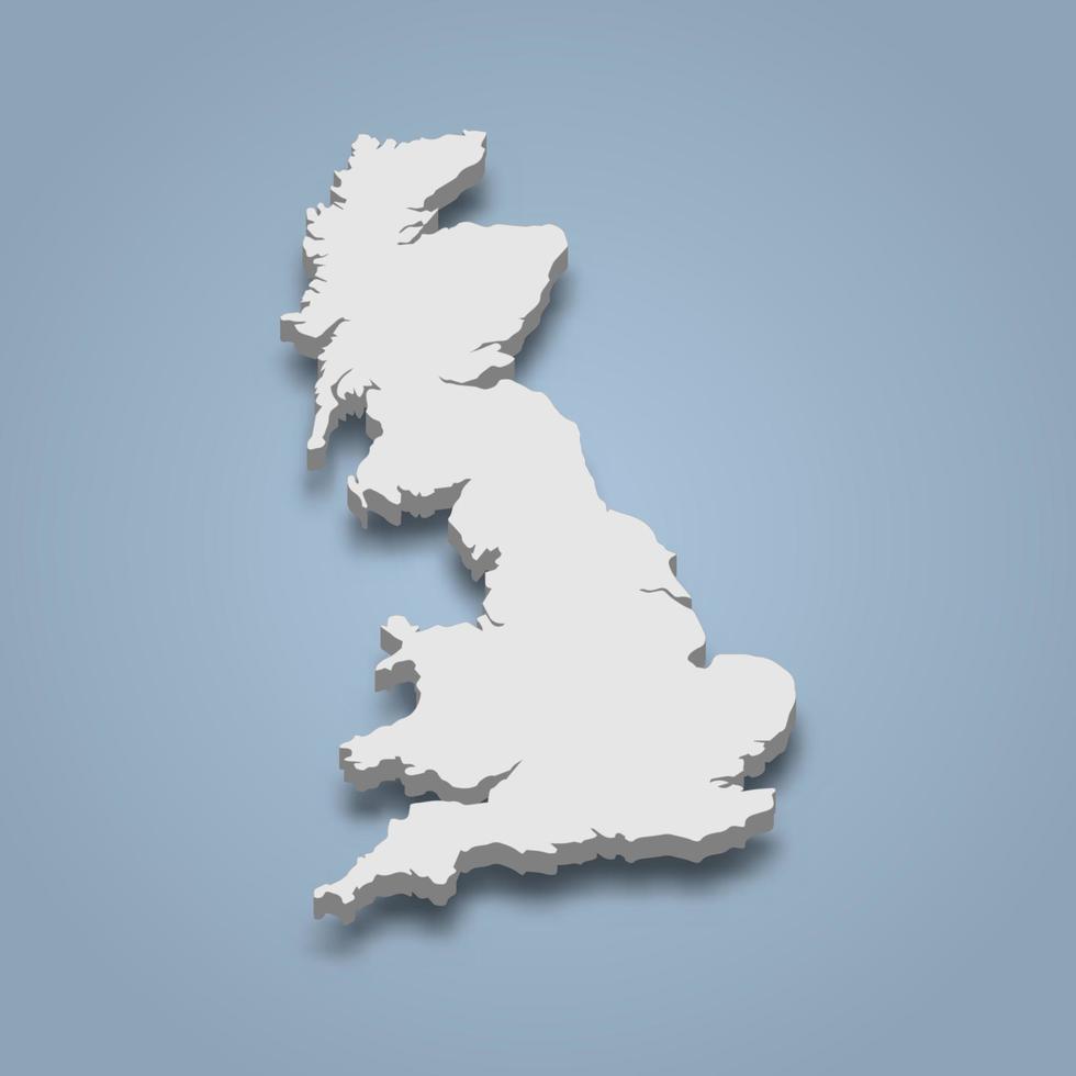 3d isometric map of Great Britain is an island in Europe, vector
