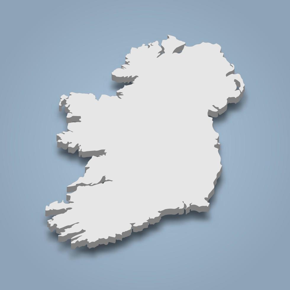 3d isometric map of Ireland is an island in Europe, vector