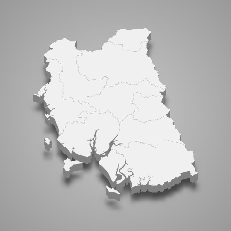 mapa 3d de trang es una provincia de tailandia vector