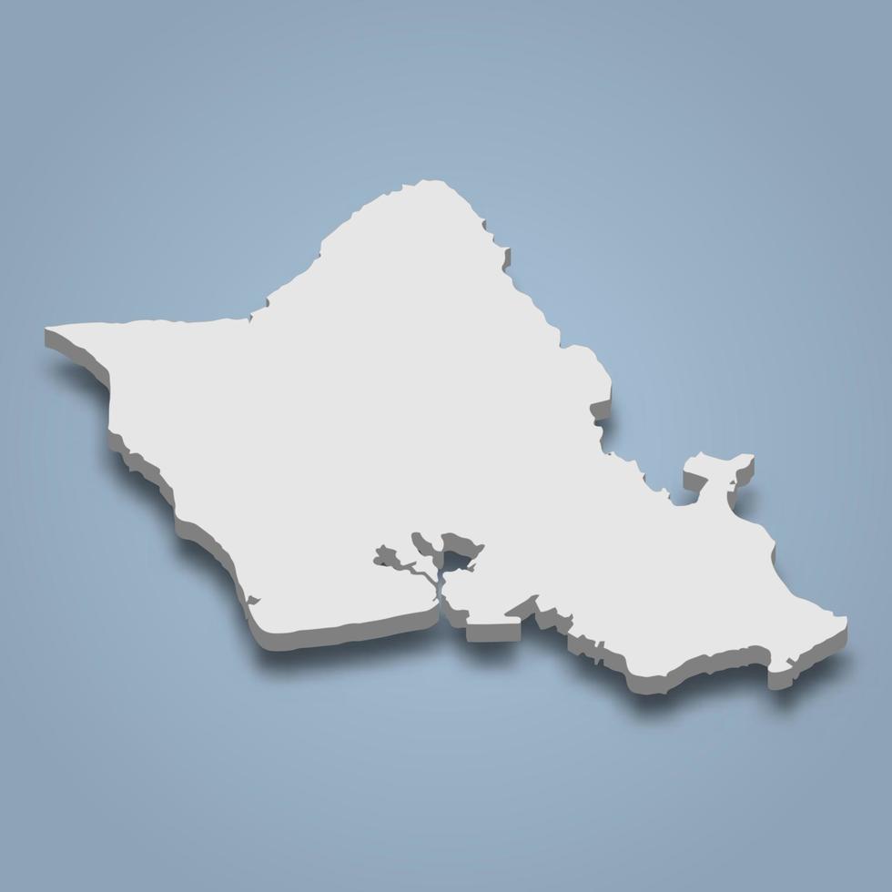 3d isometric map of Oahu is an island in Hawaiian Islands vector
