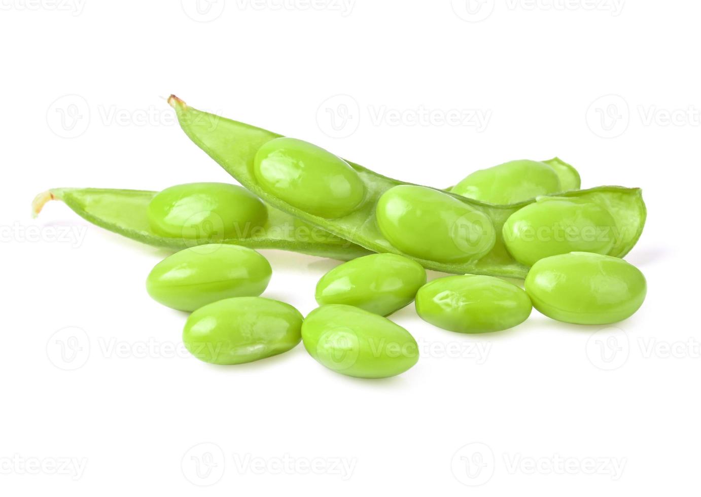 Green soy beans isolated on white background. photo