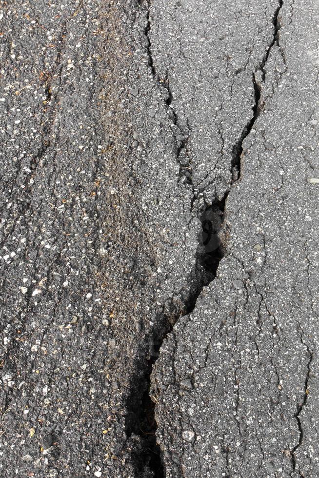 Deep cracks in asphalt photo