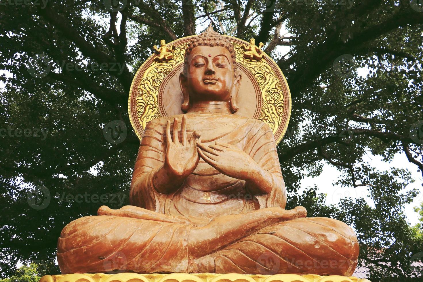 cabeza de la estatua de buda. gran cabeza dorada parte de la estatua de buda en tailandia. foto