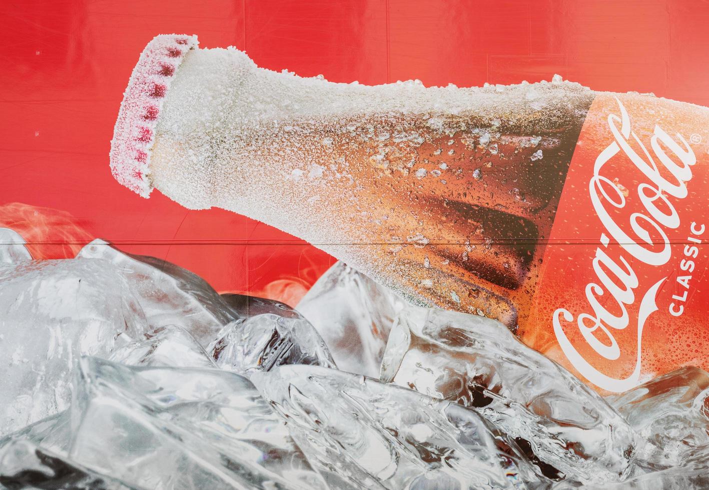Minsk, Belarus, June 2022. Classic Coca-Cola bottle photo