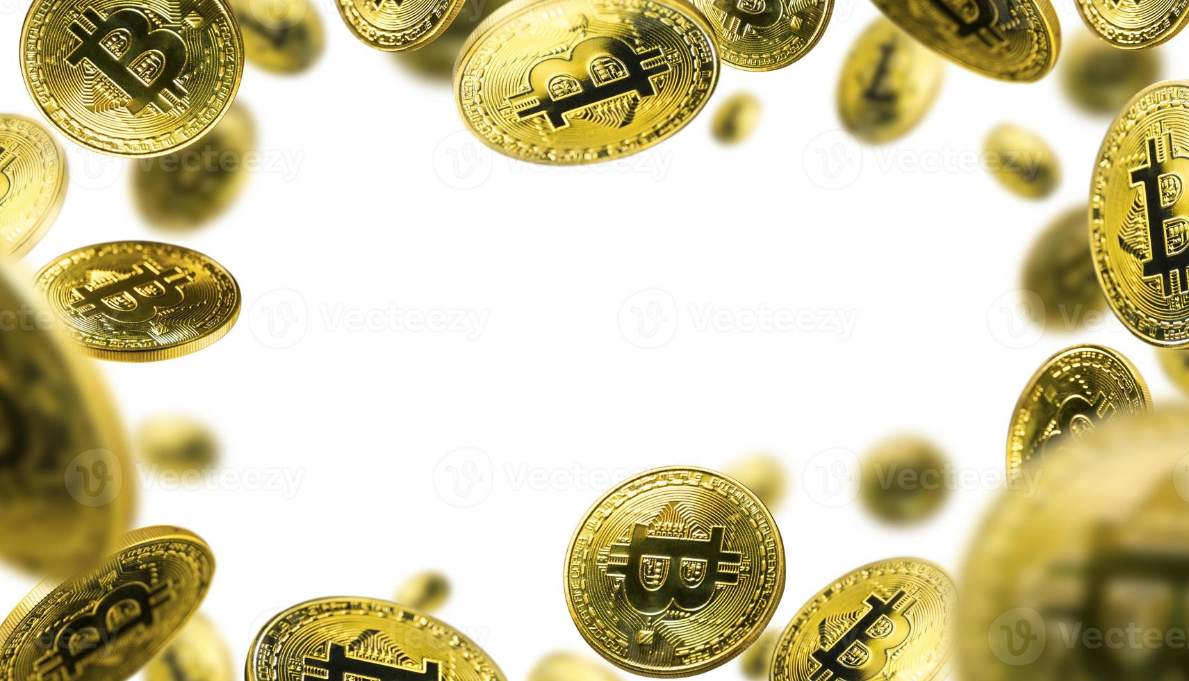 Bitcoin coins in the form of a frame on a white background photo