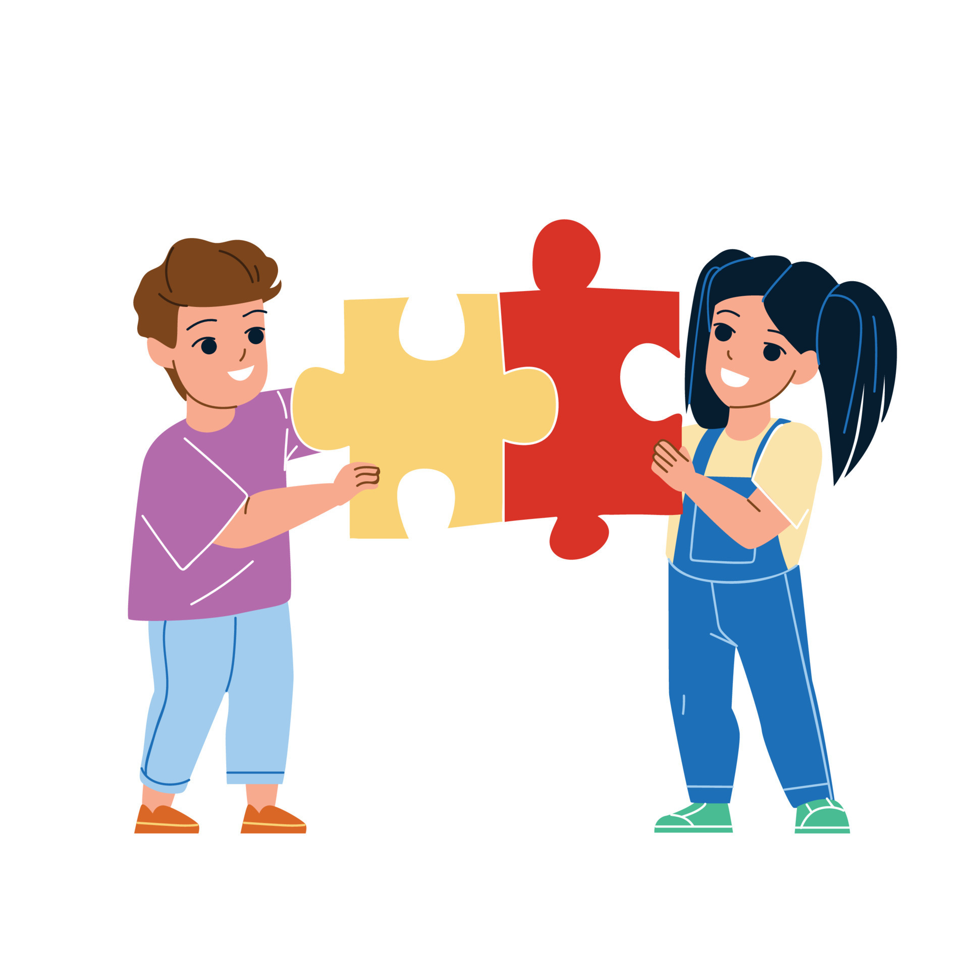 Boy And Girl Kids Playing Puzzle Together Vector 8368859 Vector Art at