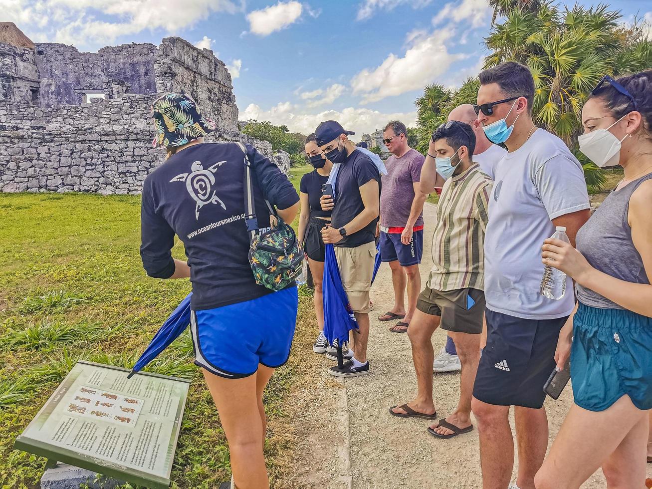Tulum Quintana Roo Mexico 2022 Ancient Tulum ruins Mayan site temple pyramids artifacts seascape Mexico. photo