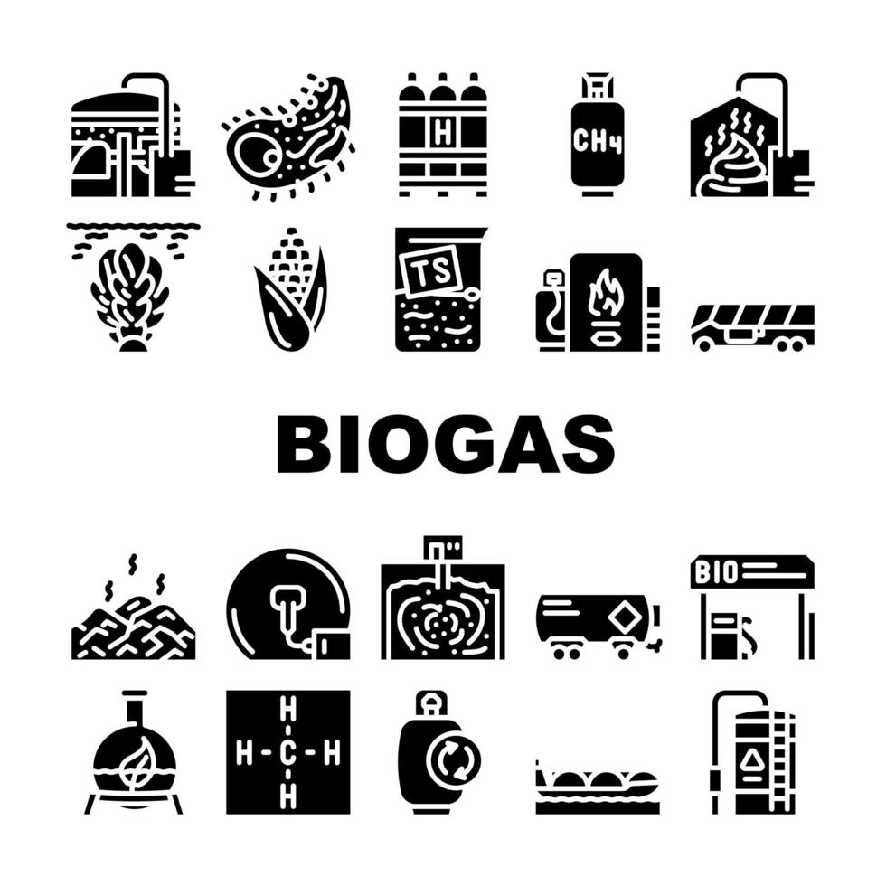 conjunto de iconos de colección de combustible de energía de biogás vector