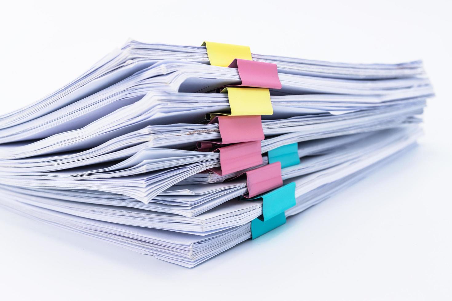 close up folder document and Stack of papers white background photo