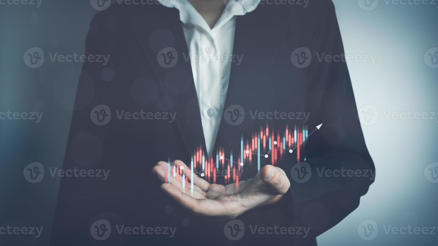 Investor analyze stock, trader plan investment and business, stock market growth, forex trading, investment progress and success, economic progress, finance with internet technology. photo