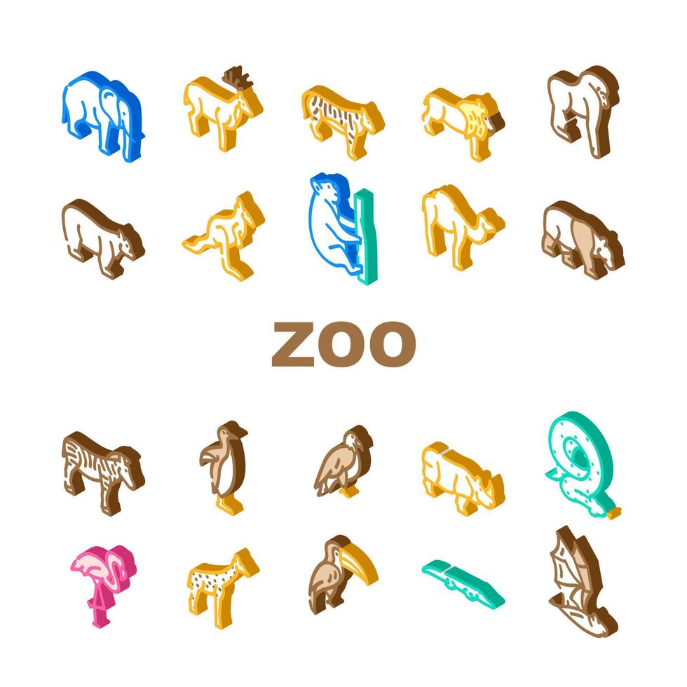 Zoo Animals, Birds And Snake Icons Set Vector