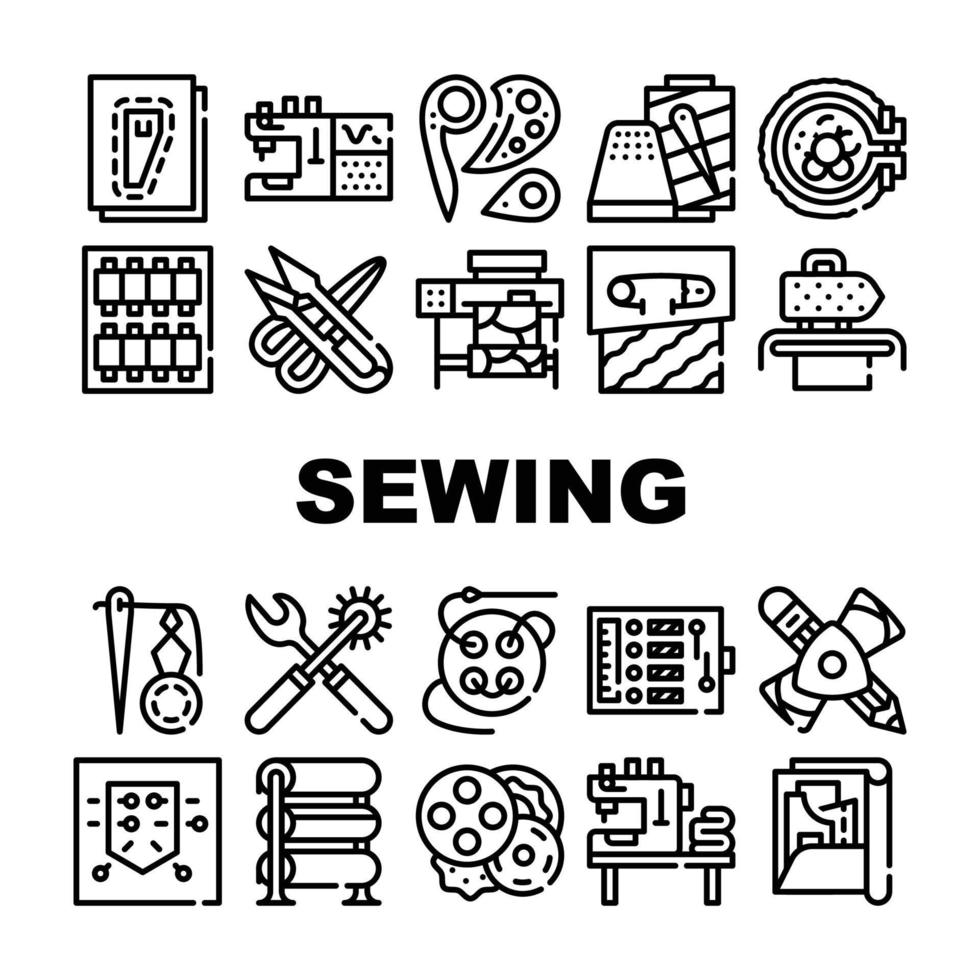 Sewing Craft Studio Collection Icons Set Vector