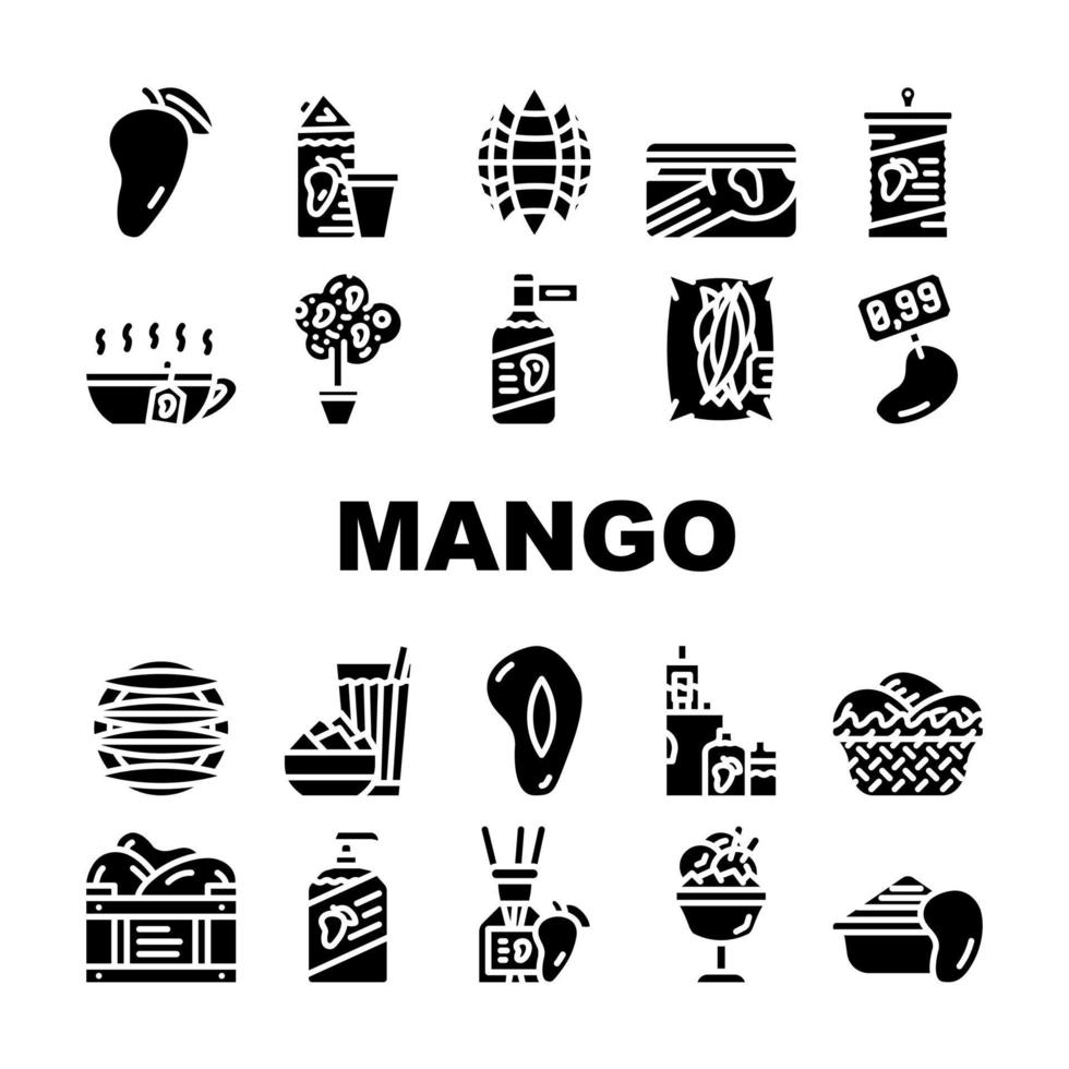 Mango Tropical Fruit Collection Icons Set Vector