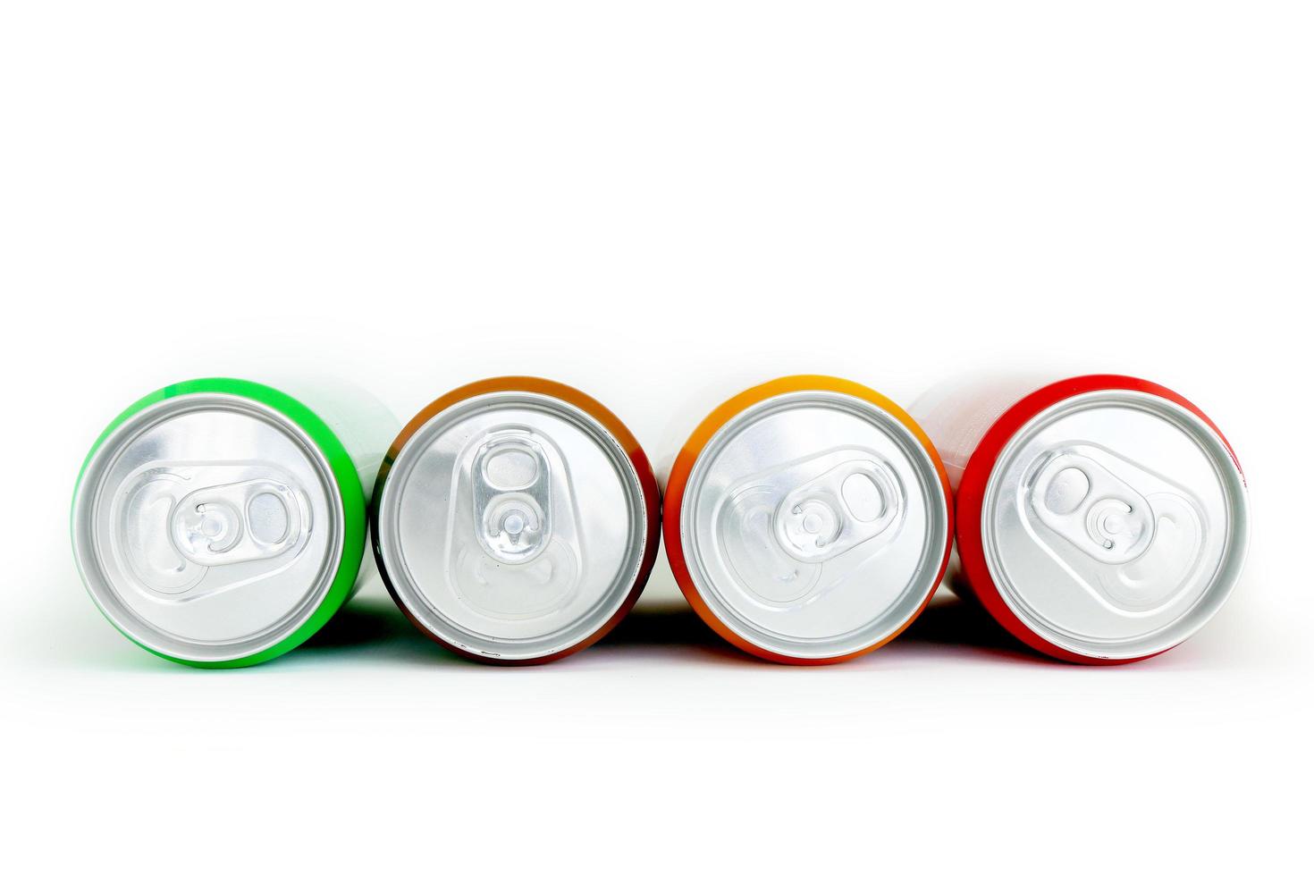 Soft drink cans top view isolated on white background photo