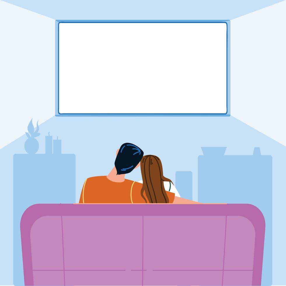 Night Tv Watching Man And Woman Couple Vector