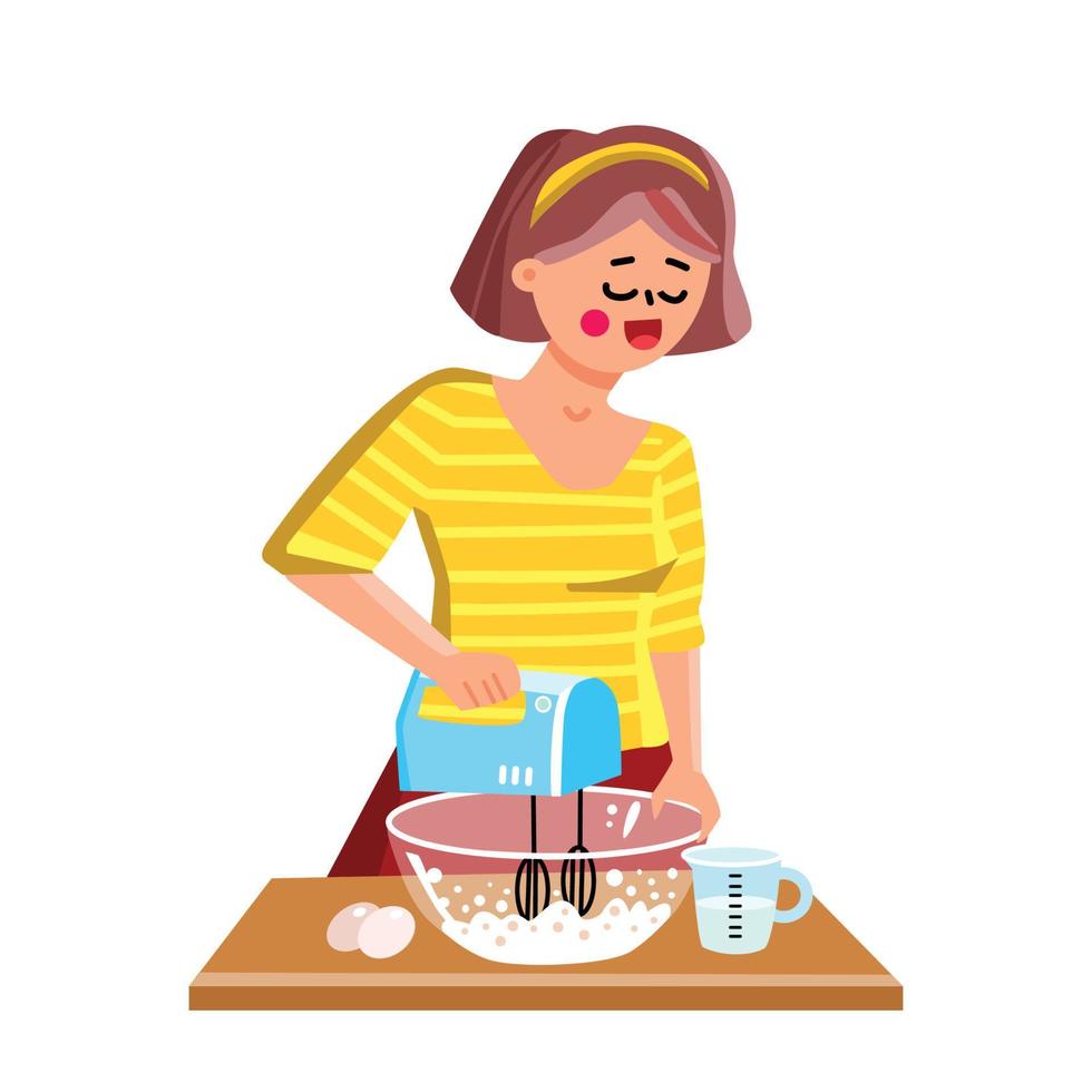 mezclador de mano equipo de cocina con vector de niña