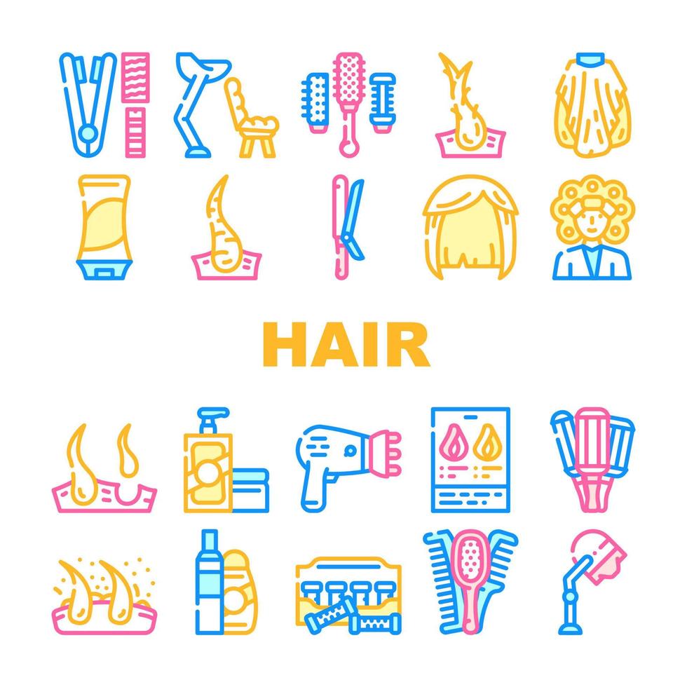 conjunto de iconos de colección de tratamiento de cabello saludable vector