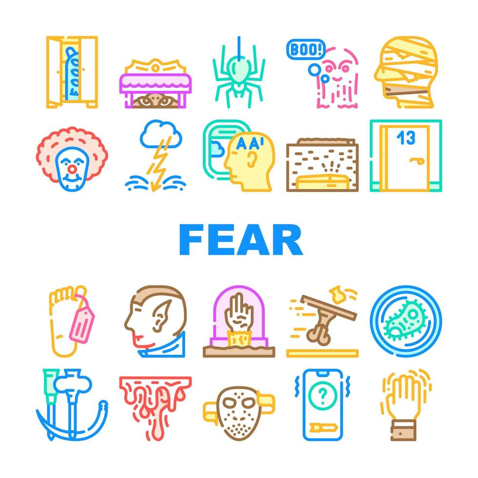 Fear Phobia Problem Collection Icons Set Vector