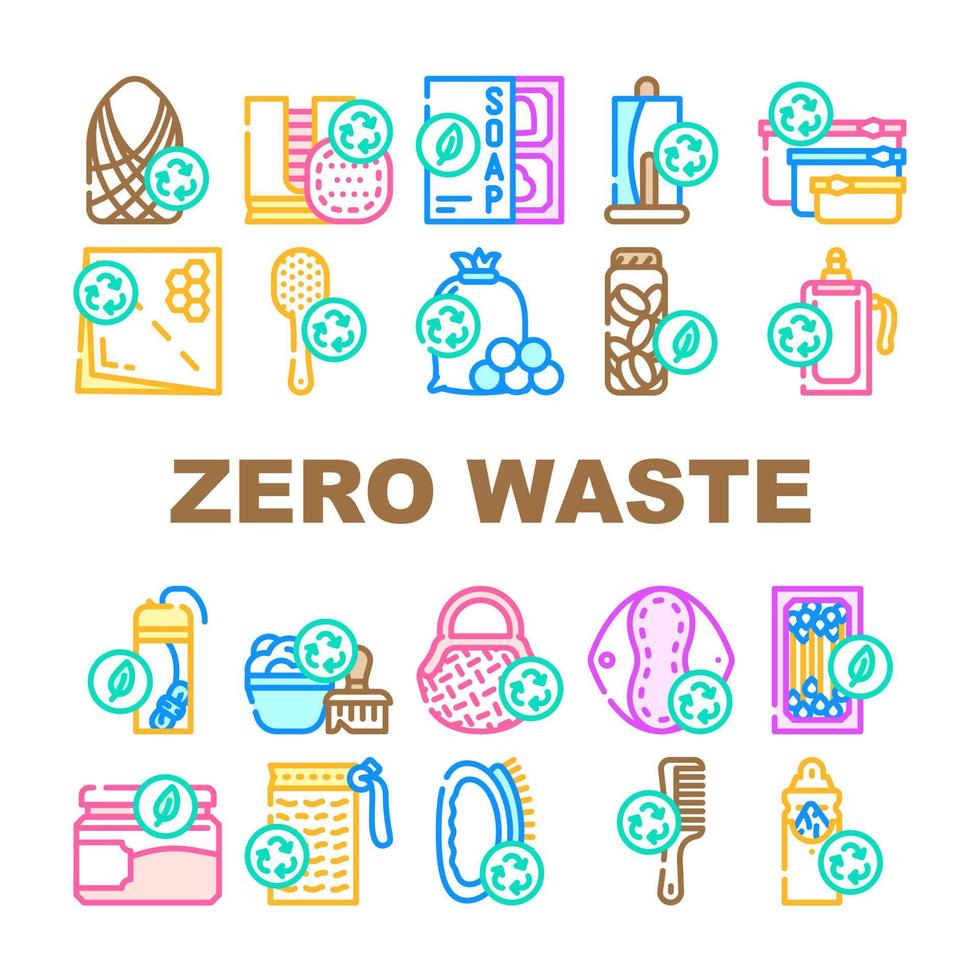Zero Waste Products Collection Icons Set Vector