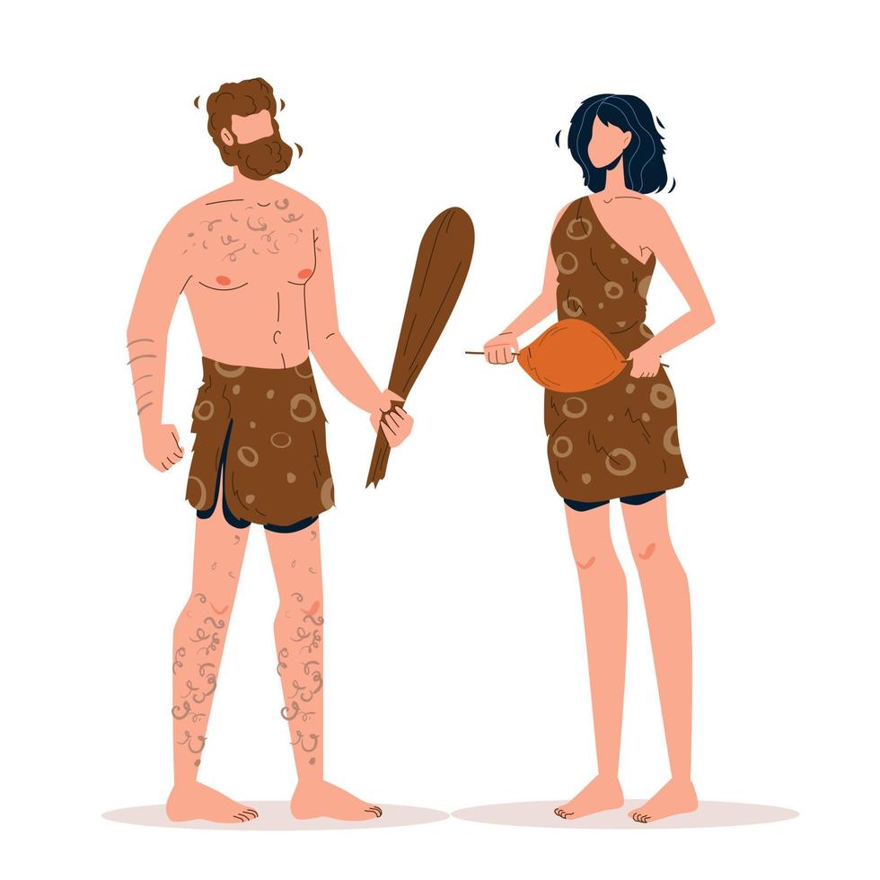 Caveman Primitive Man Talking With Woman Vector