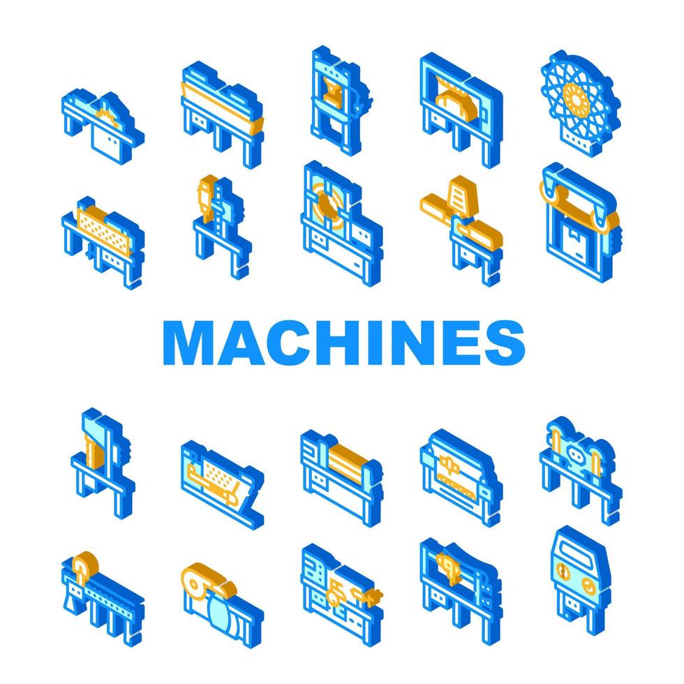 Industrial Machines Collection Icons Set Vector Flat