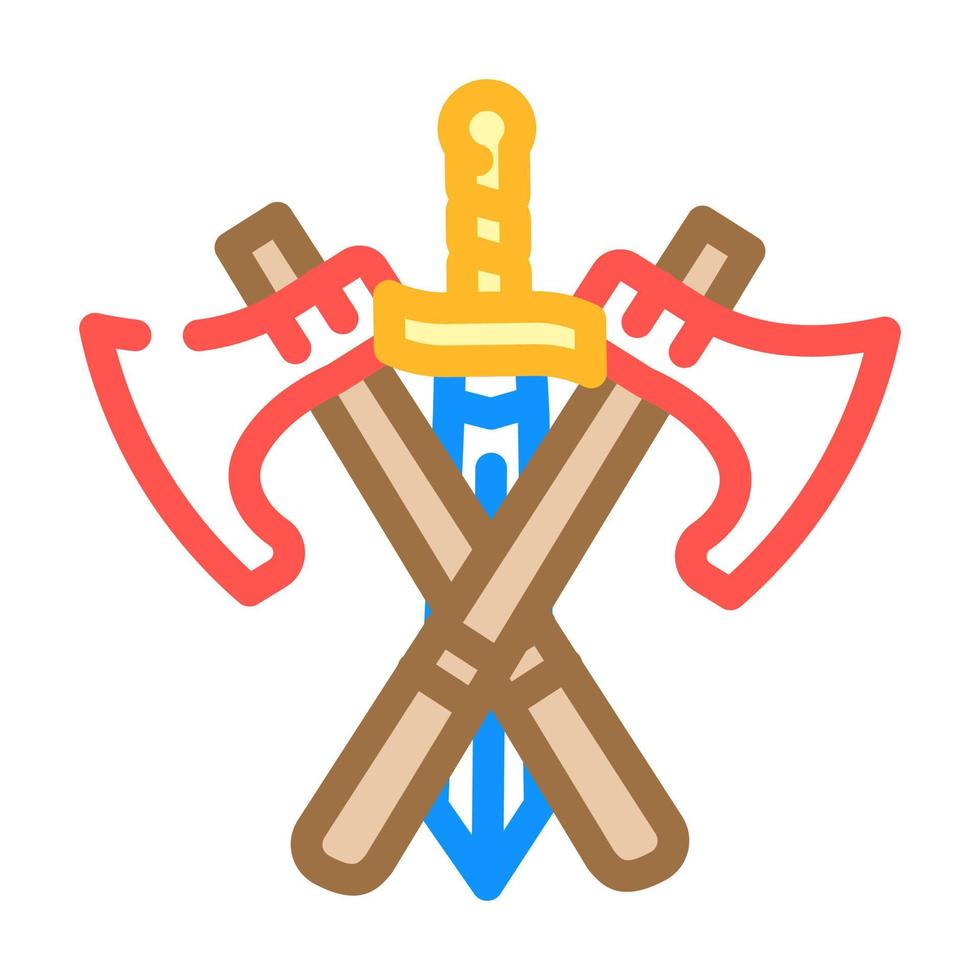 sword and ax weapon fairy tale color icon vector illustration