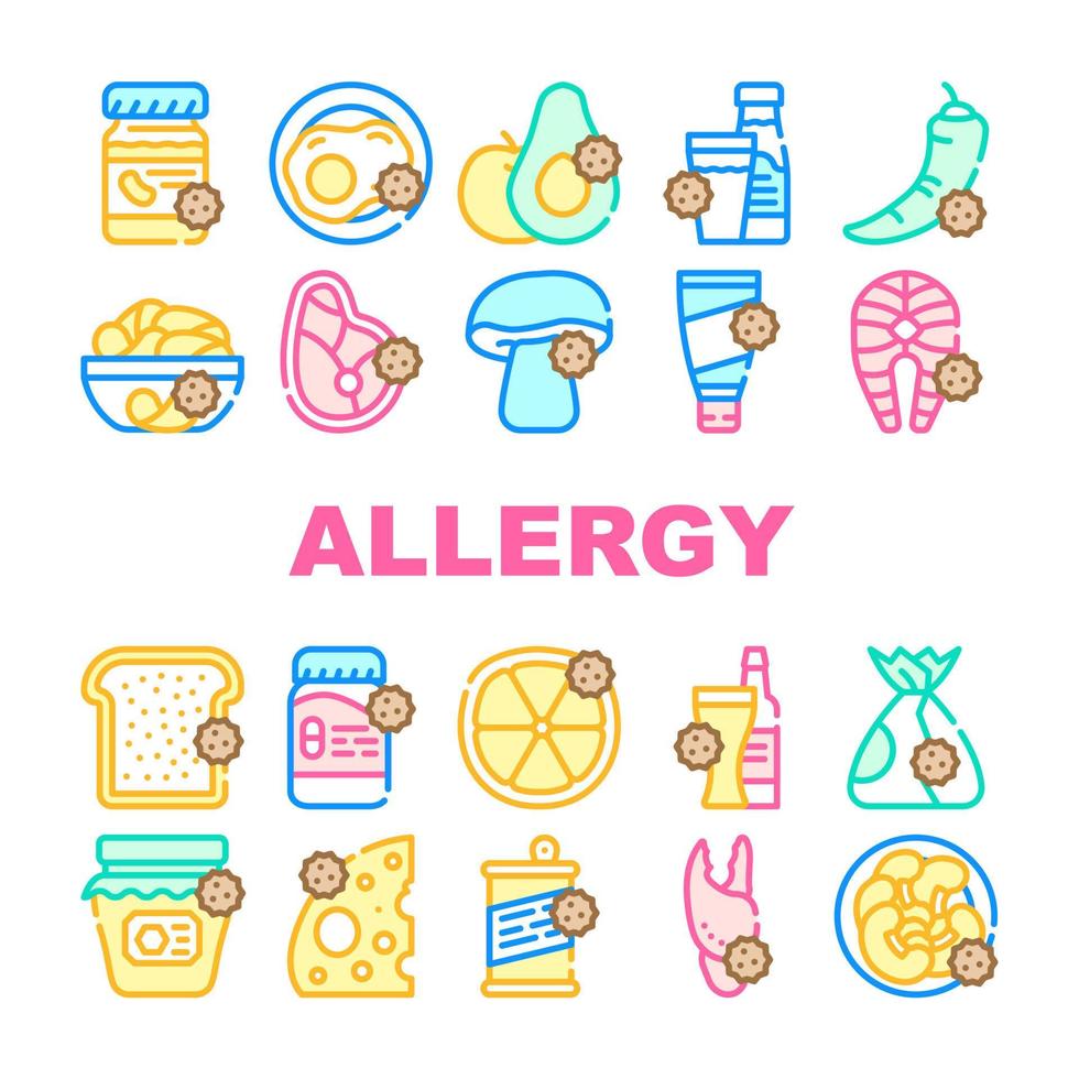 Allergy On Products Collection Icons Set Vector