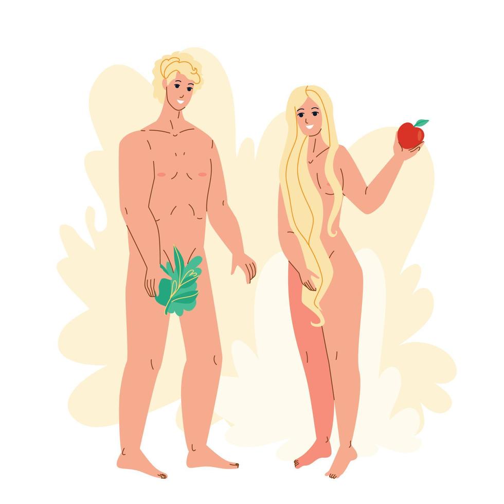 Adam And Eve Standing Together In Paradise Vector