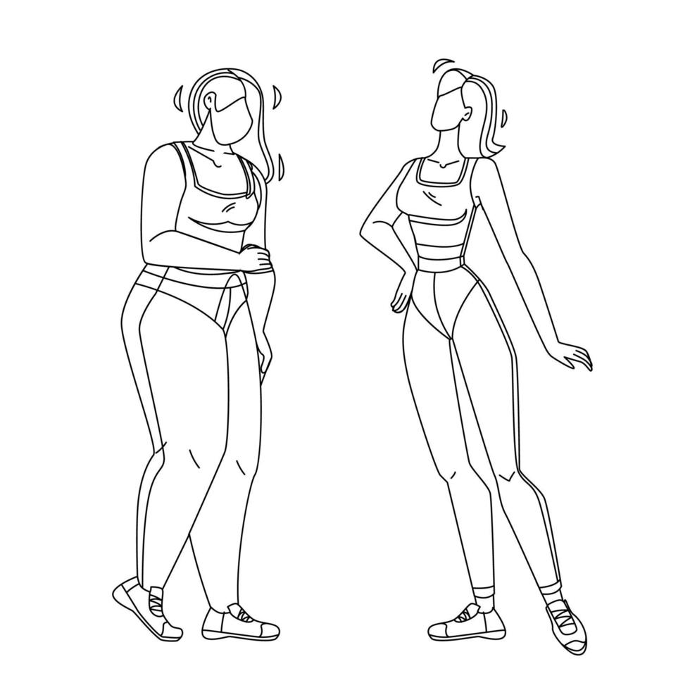 Woman Before And After Sportive Exercise Vector