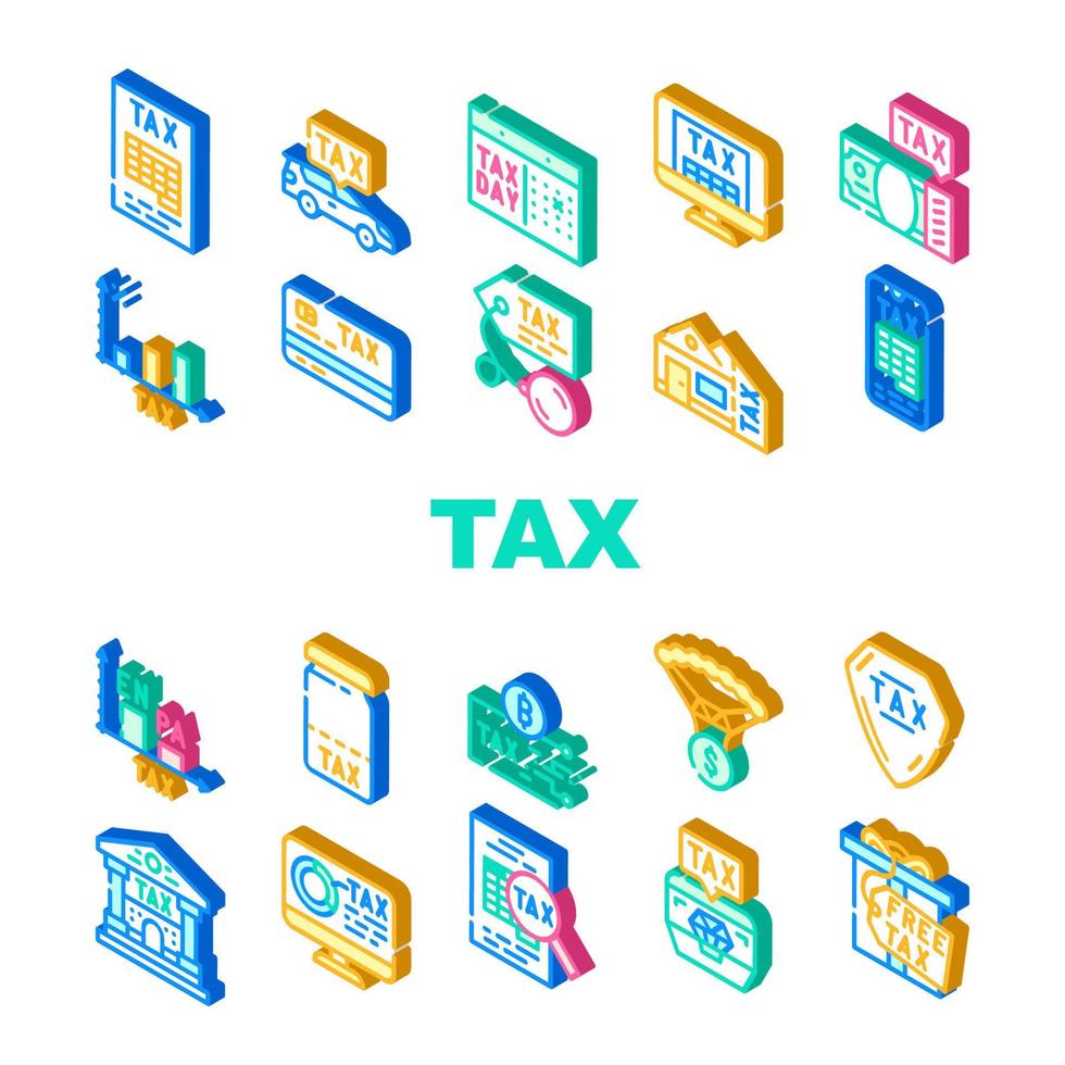 Tax Financial Payment For Income Icons Set Vector