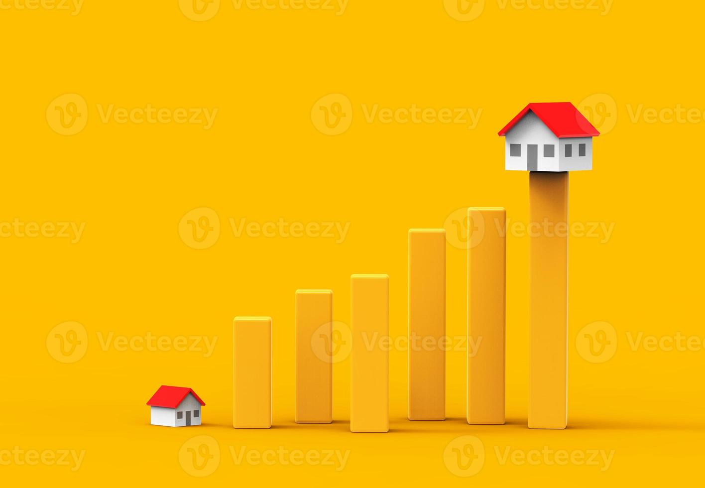 concepto inmobiliario de crecimiento. gráfico de negocios y hogar. ilustración 3d foto
