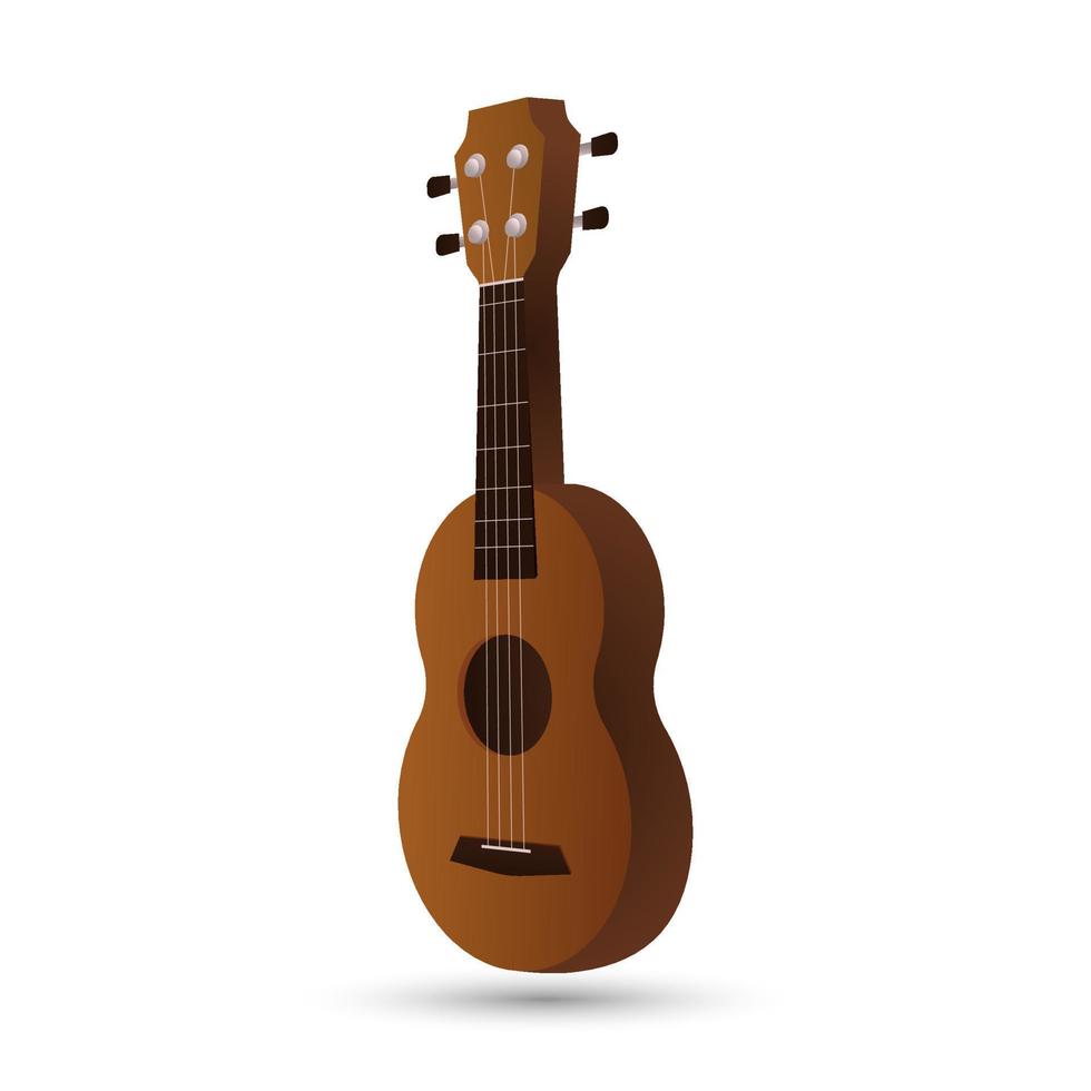 guitarra pequeña marrón ukelele, cuatro cuerdas con sombra. instrumento musical de hawaii. ilustración vectorial vector