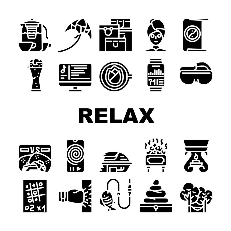 Relax Therapy Time Collection Icons Set Vector