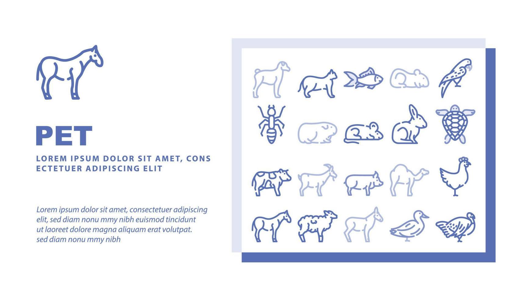 mascota doméstica, granja y mar aqua aterrizaje encabezado vector