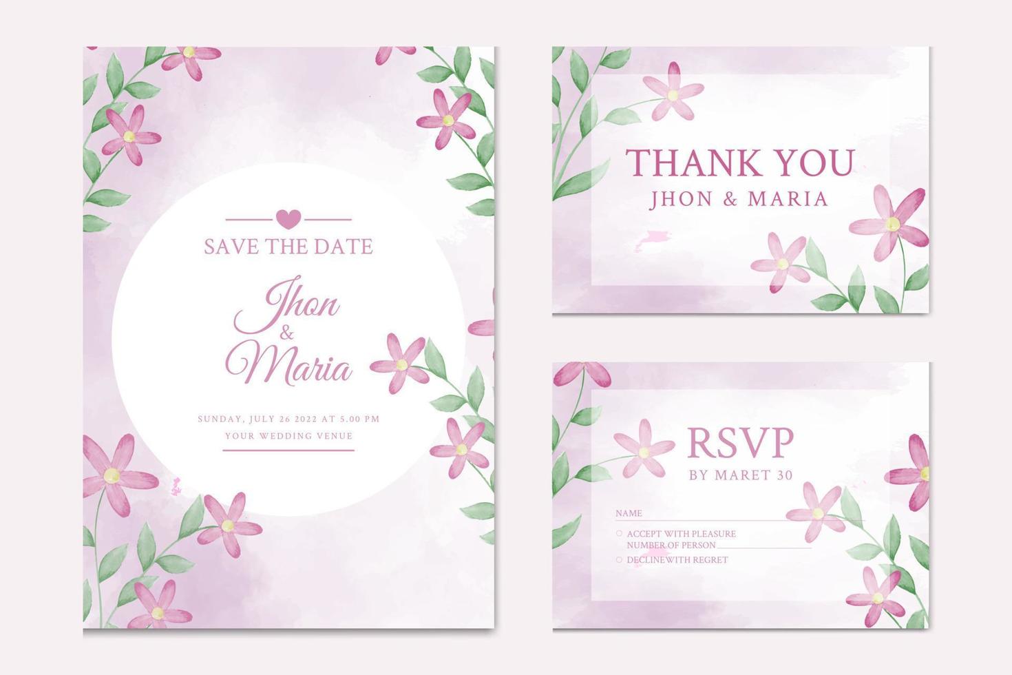 Beautiful green leaves floral water color wedding invitation card template vector